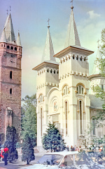 Szent István-torony  és a Szent Miklós ortodox templom 